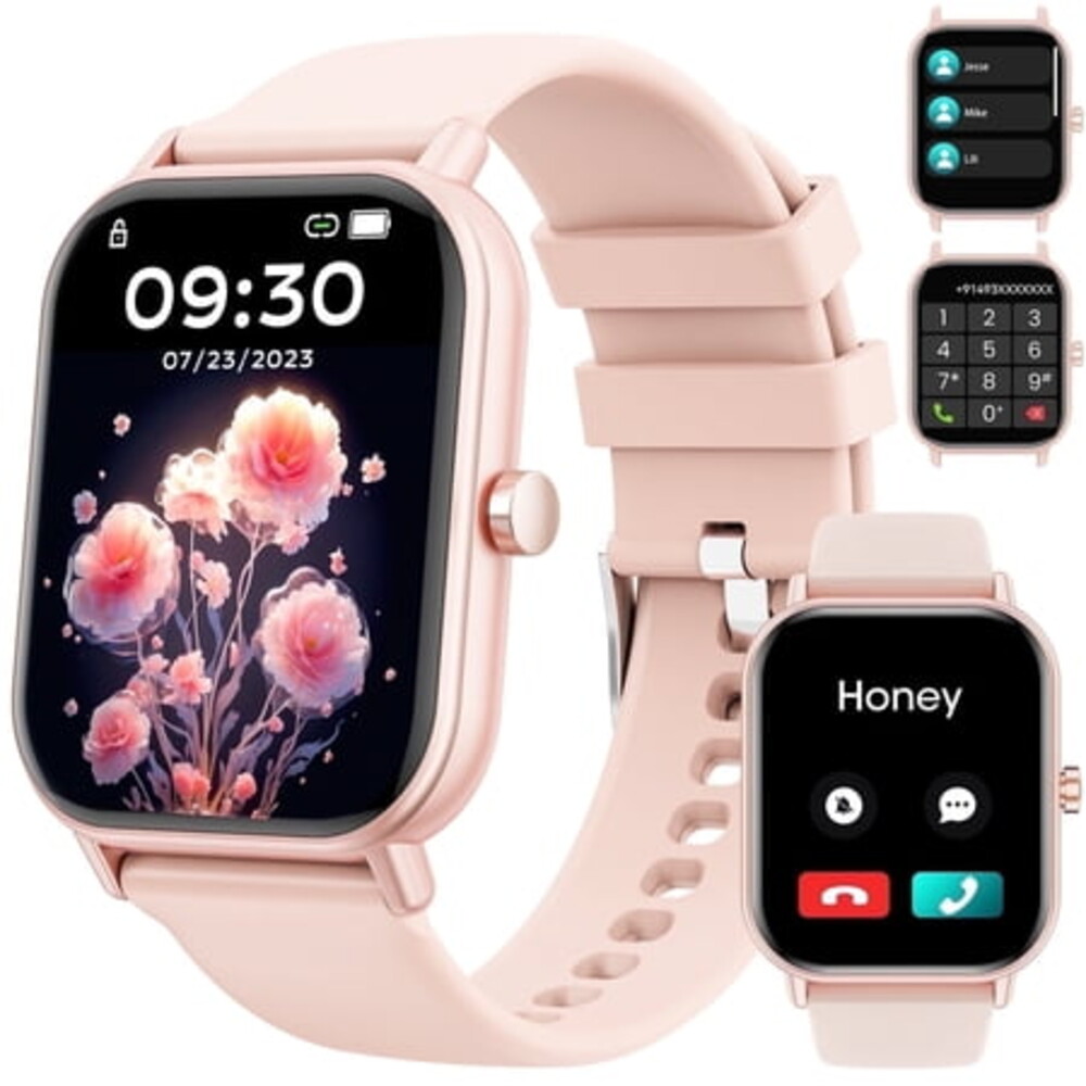 Mingdaln Women Smartwatch，46mm with Answer/Make Calls/120+ Sport Modes/IP68 Waterproof, Fitness Tracker fits for Android and iPhone Devices (Pink)