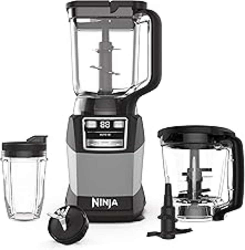 Ninja Compact Kitchen System, Auto-iQ, 1200W, 72oz Pitcher, Grey, AMZ493BRN | 3 functions for smoothies, dough & frozen drinks with Auto-iQ. 72-oz pitcher, 40-oz processor bowl, 18-oz cup.