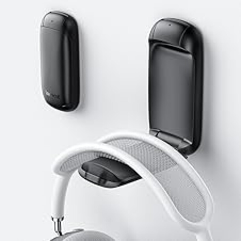 Lamicall Headphone Stand, Sticky Headset Holder - [Foldable & Compact] Headphone Holder Hook Mount, Adhesive Hanger Clip Under Desk, Earphone Clamp for Airpods Max, HyperX, Sennheiser, Black