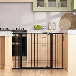 keny 29.7"-46" Baby Gate for Stairs, Auto Close Dog Gates for Doorways | Pressured Mounted No Drilling Pet Gate Extra Wide, One-Hand Opening Dual Lock Stair Gate, Indoor Kids Necessities, Black