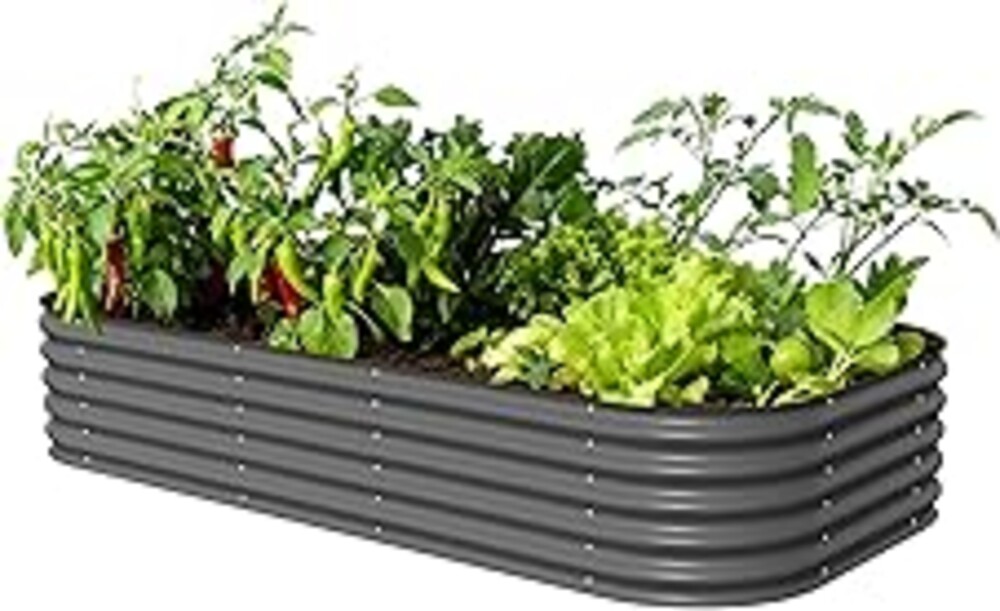 Vego garden Raised Garden Bed Kit, 17" Tall 10 in 1 Jumbo Modular Raised Garden Beds, Metal Planter Box for Vegetables, Flowers, Herbs, Modern Gray