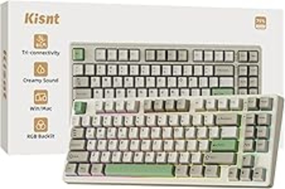 Kisnt KN85 Wireless Mechanical Gaming Keyboard, 75% Layout with RGB Backlit, Custom Hot Swappable, Creamy Sound, Bluetooth/2.4GHz/USB-C Compatible with Windows/Mac/PC (Industrial Gray,Linear Switch)
