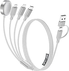 Travel Essentials,Multi Charging Cable for Apple Watch Charger/iPhone Charger/Samsung Charger,USB A & Type C Power Cable for iWatch Ultra/10-2/iPhone 17-11/Samsung S26,Xbox One,Car[1.2M]-White