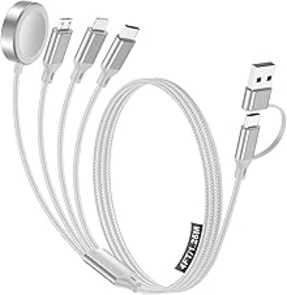 Travel Essentials,Multi Charging Cable for Apple Watch Charger/iPhone Charger/Samsung Charger,USB A & Type C Power Cable for iWatch Ultra/10-2/iPhone 17-11/Samsung S26,Xbox One,Car[1.2M]-White