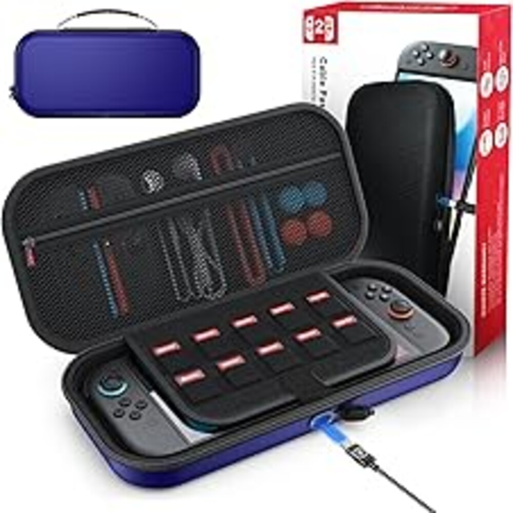 Auarte [Charge Inside] Switch 2 Carrying Case for Nintendo Switch 2 Console 2025 / Switch Original/Switch OLED, Slim Travel Carry Case for Switch 2 Accessories with 10 Game Card Storage (Blue, for Switch 2, Carrying Case)