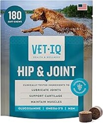 VetIQ Glucosamine Hip & Joint Supplement for Dogs, 180 Soft Chews, Joint Support Supplement with MSM and Krill, Dog Health Supplies Large & Small Breed, Chicken Flavored Chewables