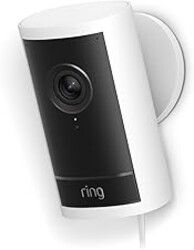 Ring Outdoor Cam Pro, Plug-In (newest model), Home or business security, Retinal 4K with wide-angle video, 10x Enhanced Zoom, and Low-Light Sight, White