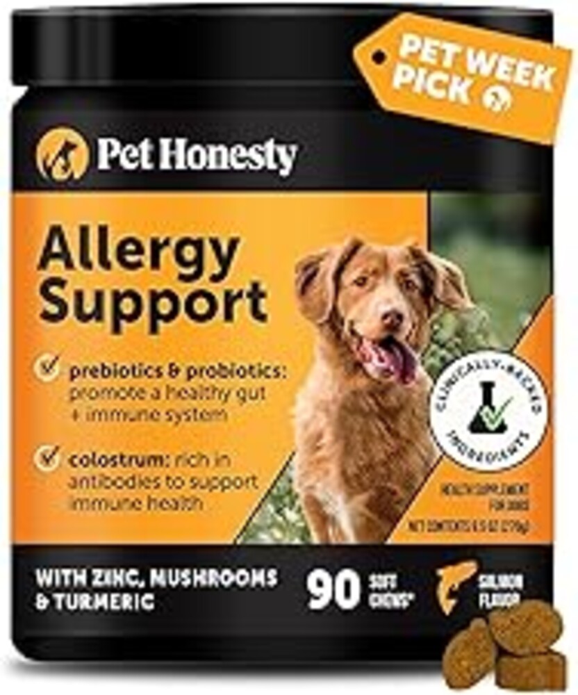 Dog Allergy Relief Immunity Chews - Paw Licking, Itching & Seasonal Allergies - with Colostrum, Probiotics, Turmeric & Salmon Oil - Vet Recommended Anti-Itch Supplement for Dogs (Salmon, 90 Ct)
