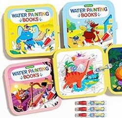 Timetome Reusable Water Painting Books for Kids – 3-Pack Magic Water Reveal Coloring Books with Water Pens (Fairy Tale, Animal & Dinosaur) No-Mess Coloring & Reusable Fun Travel Activity for Ages 3–6