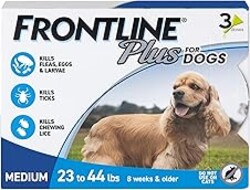 FRONTLINE Plus Flea & Tick Spot Treatment for Medium Breed Dogs 23-44 lbs. (Blue) Count of 3