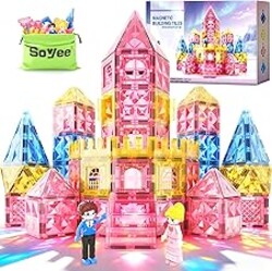 Soyee Diamond Magnetic Tiles Magnet Building Blocks - Princess Castle Toys for Girls & Boys Age 3-8 Birthday Present 5 6 7 8 9 10 Year Old Valentines Day Gifts for Kids Classroom