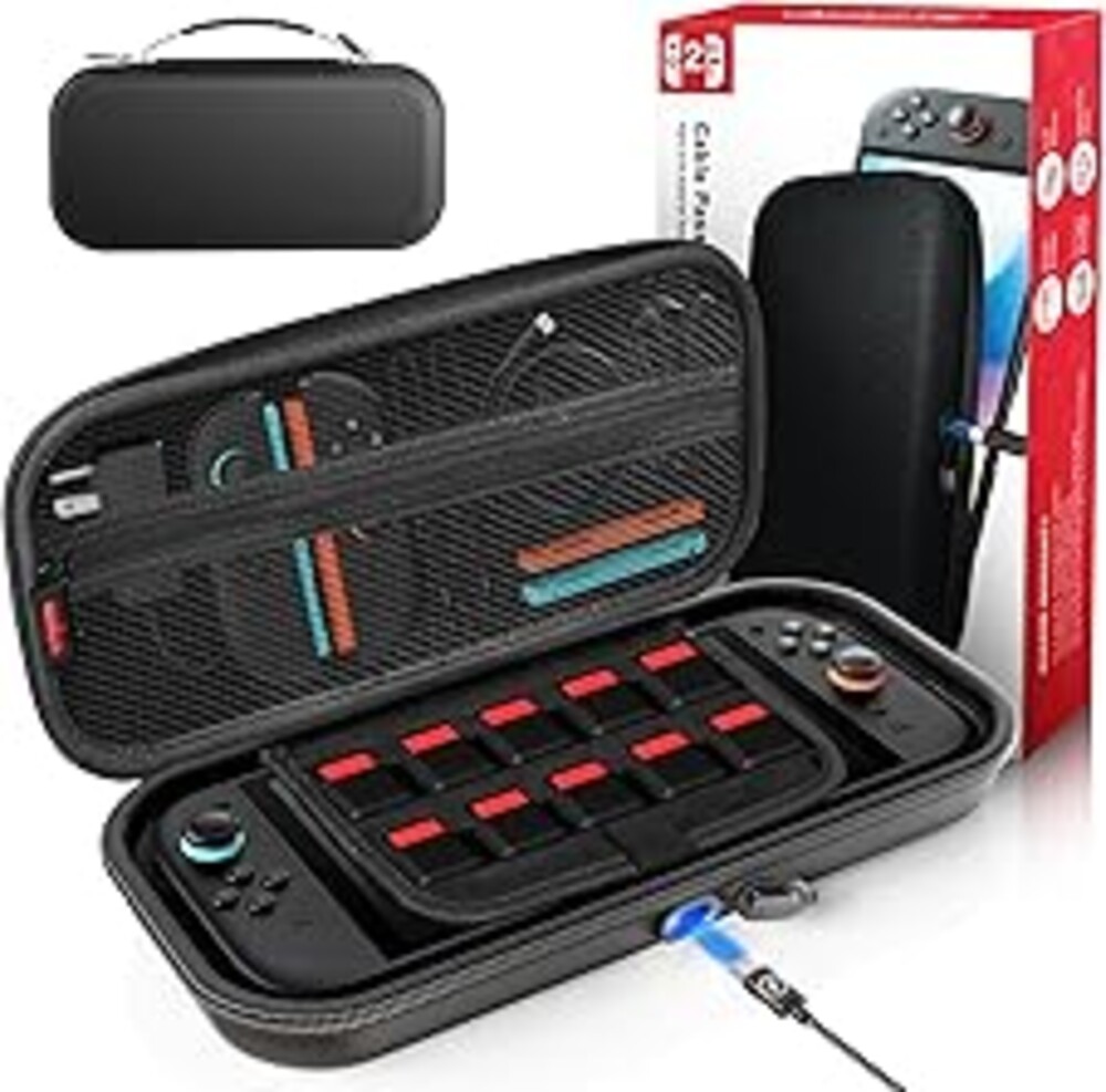 Auarte [Charge Inside] Switch 2 Carrying Case for Nintendo Switch 2 Console 2025 / Switch Original/Switch OLED, Slim Travel Carry Case for Switch 2 Accessories with 10 Game Card Storage (Carbon Black)