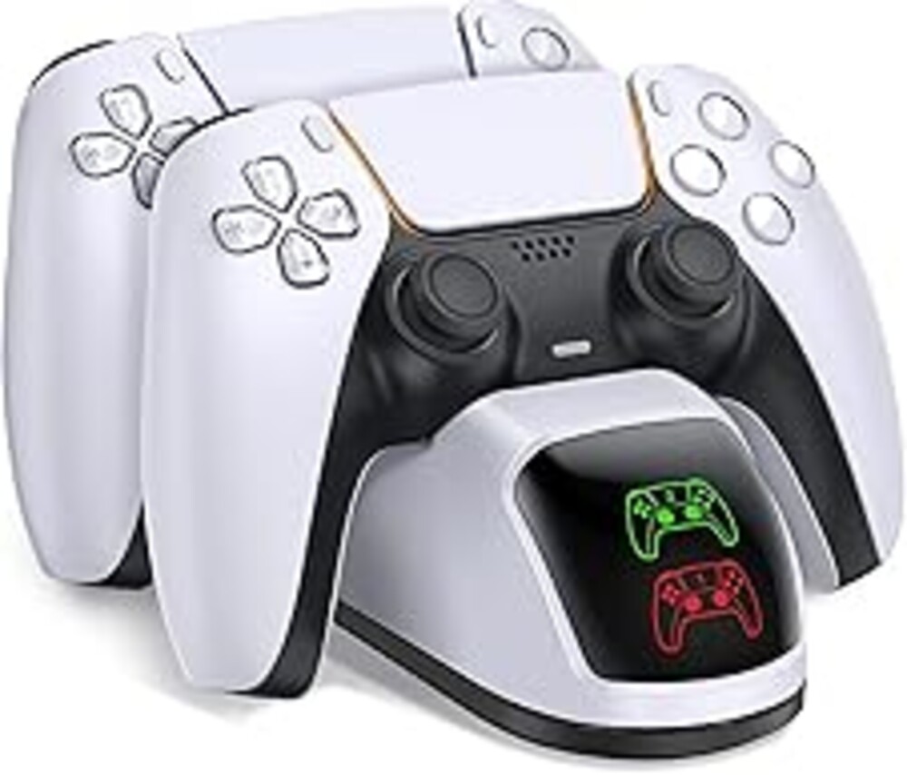 PS5 Controller Charging Station, PlayStation 5 Dualsense Charger Dock with Dual Stand, Upgrade PS5 Charger Accessory with Fast Charge Cable, PlayStation 5 Station, White