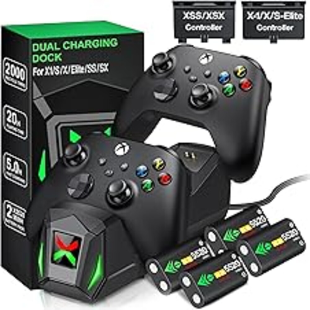 Controller Charger Station with 4x5520mWh Rechargeable Battery Compatible with One/Series X|S Controller | 4 Battery Covers, 2 for X1/X/S/Elite & 2 for Xbox Series S and X, Christmas Accessories