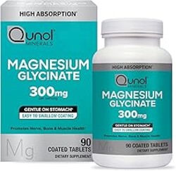 Qunol Magnesium Glycinate Tablets 300mg, 100% Chelated, Gluten-Free, 90ct | Support Nerve, Bone & Muscle Health, Cognitive Performance, Healthy Stress Response, Restful Sleep; Vegetarian, Non-GMO