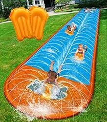 Spring Water Slip and Water Slide, 32ft *2 Lanes Slip Water Slides for Kids Backyards Ages 5-8 8-12 with Sprinkler and Inflatable Bodyboards, Summer Water Fun Toy for Outdoor Lawn Games Play