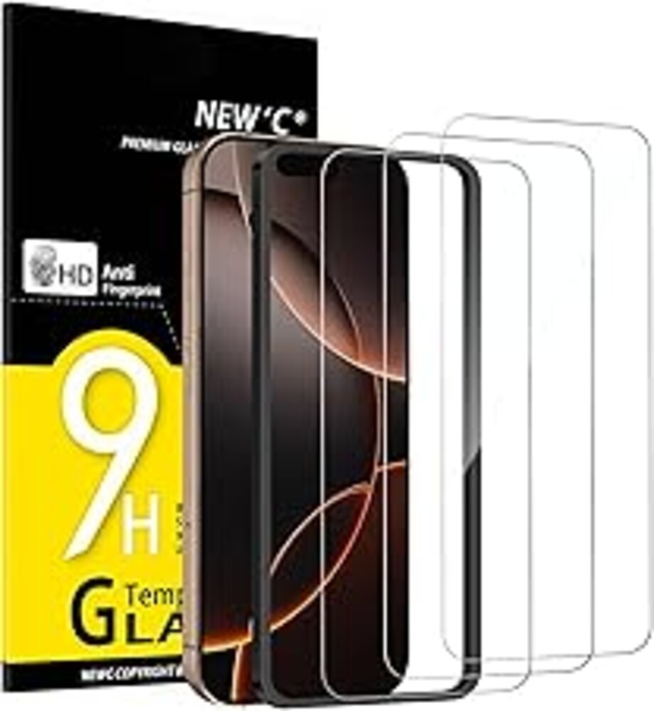 NEW'C 3 Pack Designed for iPhone 17, 17 Pro, iPhone 16 Pro Screen Protector (6.3 inches), Enhanced Tempered Glass Protection with easy installation tool included,Case Friendly Ultra Resistant