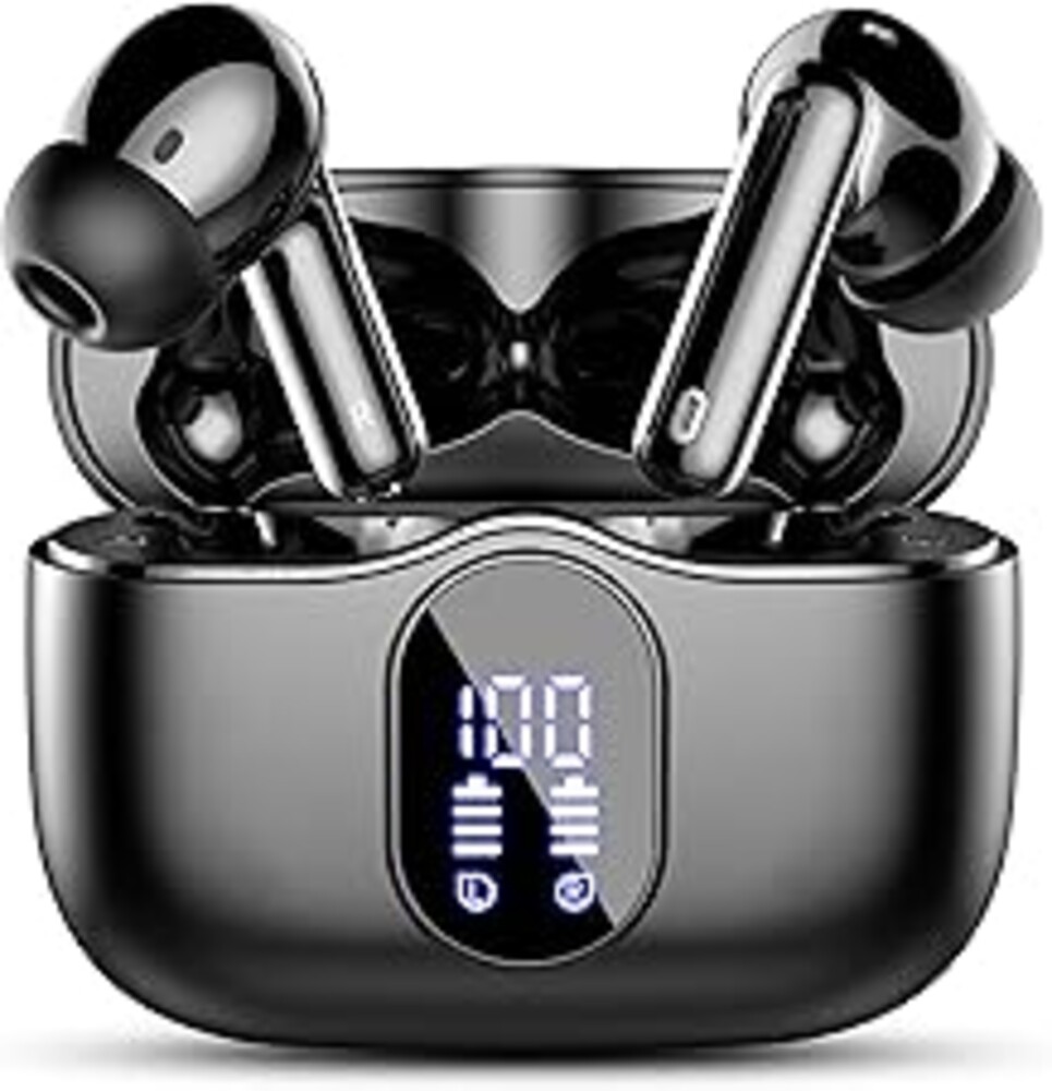 Wireless Earbuds, Bluetooth 5.4 Headphones Bass Stereo, Ear Buds with Noise Cancelling Mic, LED Display in Ear Earphones Clear Calls, IP7 Waterproof Bluetooth Earbuds for Phones/Sports/Laptop, Black