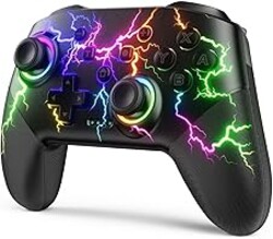 VOYEE Switch Controllers Compatible with Switch/Lite/OLED/PC Windows, 1000mAh Programmable RGB Lightning LED, Wireless Pro Controller with One Key Pairing/Wake Up/Turbo/Vibration
