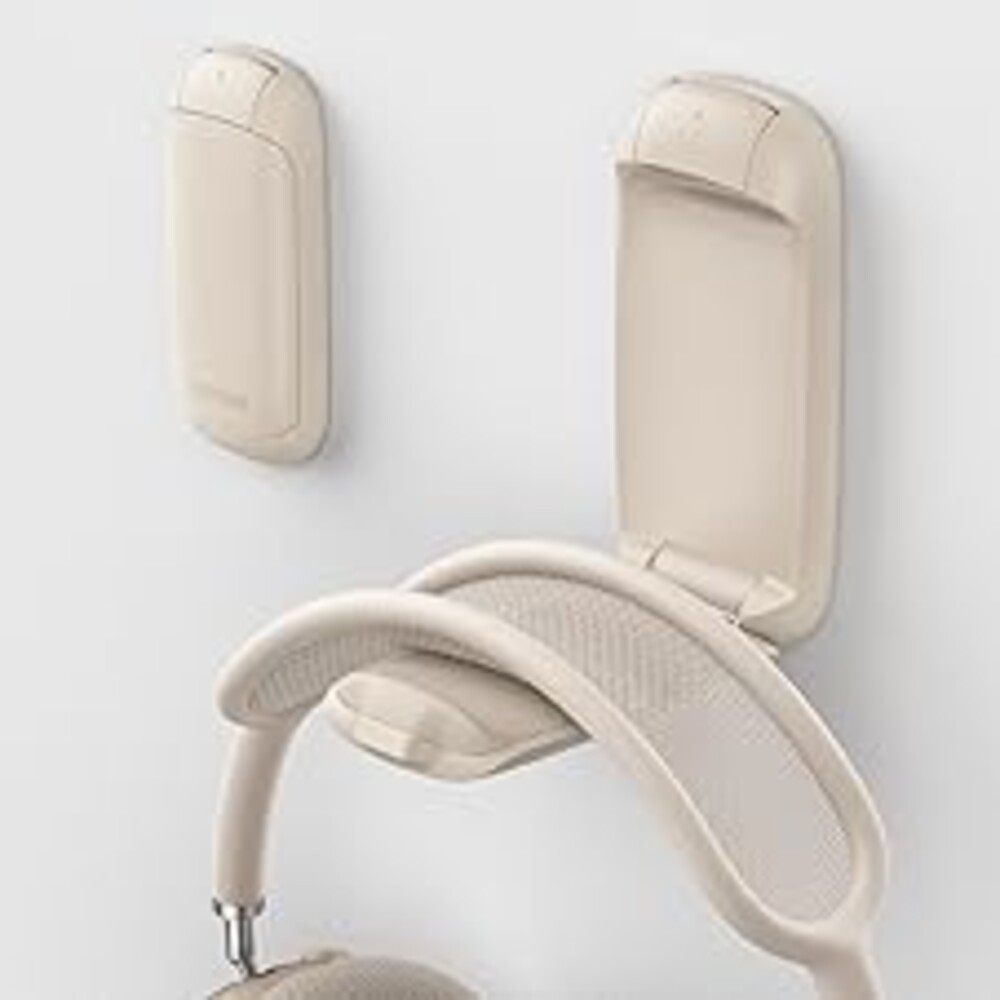 Lamicall Headphone Stand, Sticky Headset Holder - Foldable Headphone Holder Hook Mount, Adhesive Headset Hanger Clip Under Desk, Earphone Clamp for Airpods Max, HyperX, Sennheiser, Khaki