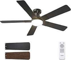 addlon Ceiling Fans with Lights, 52 inch Low Profile Ceiling fan with Light and Remote Control, Flush Mount, Reversible, 3CCT, Dimmable, Noiseless, Black Ceiling Fan for Bedroom, Indoor/Outdoor Use