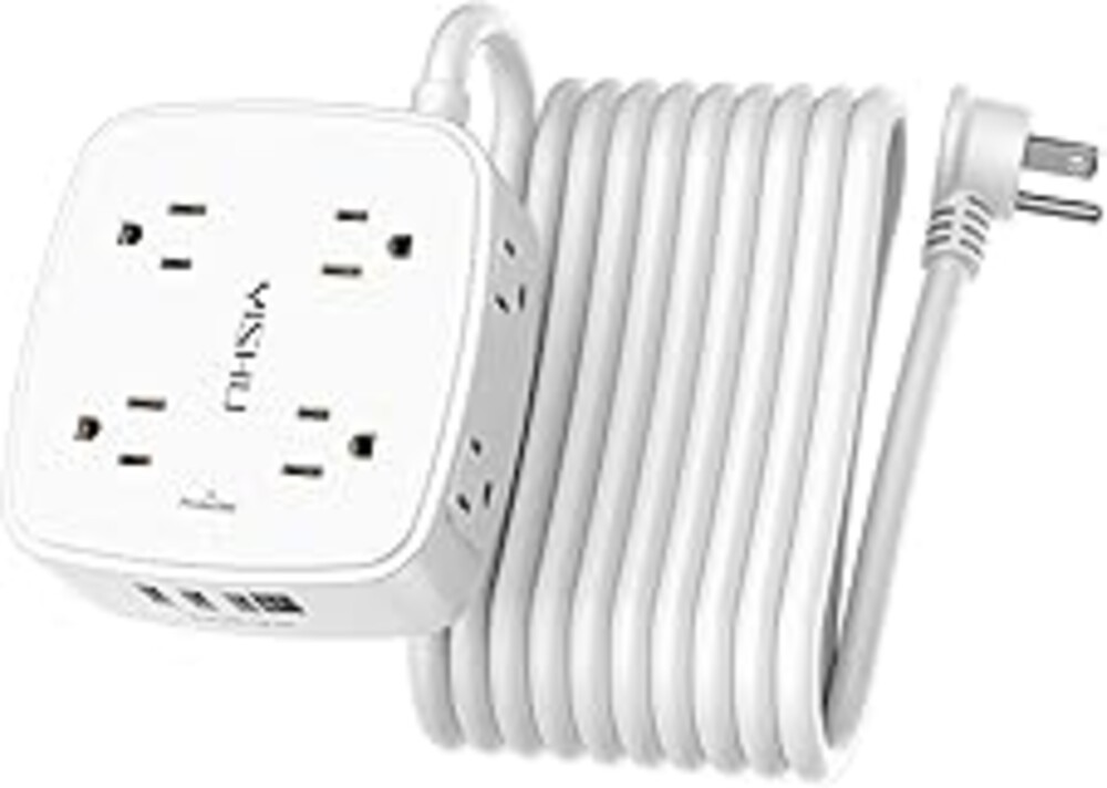 20 Ft Surge Protector Power Strip - 8 Widely Outlets with 4 USB Ports, 3 Side Outlet Extender with 20 Feet Extension Cord, Flat Plug, Wall Mount, Desk USB Charging Station, ETL, White