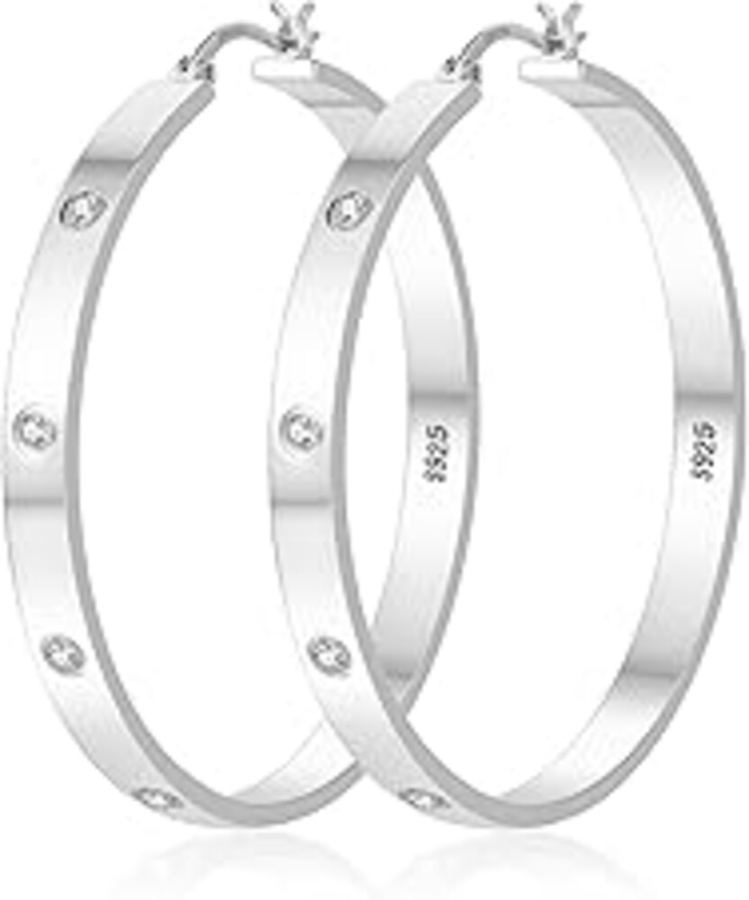 ABPBA Lightweight Sterling Silver Hoop Earrings for Women 5MM Wide Large Rhinestone Hoop Earrings Sparkly 14K Gold Plated Big Hoops Earring for Sensitive Ears 30/40/50/60mm