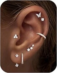 M MOOHAM Hypoallergenic Earring Jacket Stacks - 7 Pairs 14K Gold Plated Flat Back Earrings Dainty Huggie Hoop Cartilage Helix Earring Jacket, Fashion Accessories Western Jewelry Gifts