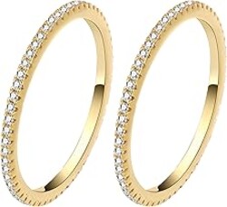 LevyPan 2-Pack 14K Gold Plated Stacking Rings for Oura Ring Gen 4/Gen 3, Cubic Zirconia Simulated oura ring stack Diamond Rings for Women