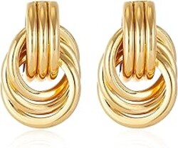14K Gold Plated Knot Earrings for Women Gold Silver Earrings Heart Link Drop Dangle Earring Chunky Golden Knotted Statement Jewelry