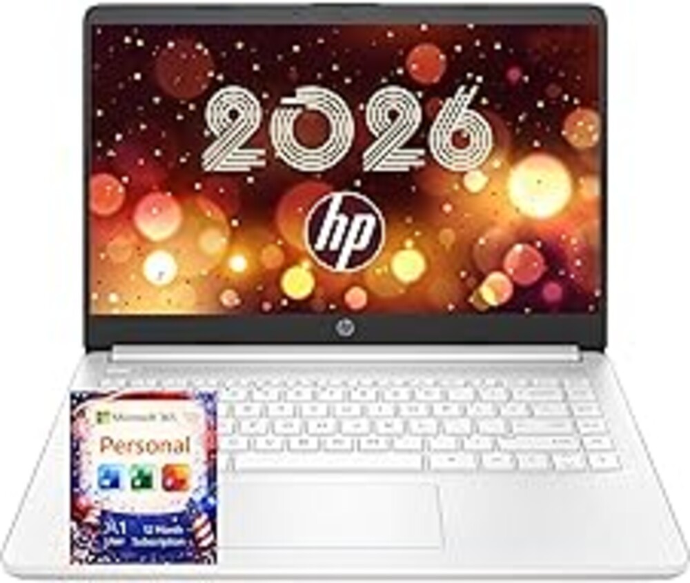 HP Ultrabook Laptop with Copilot AI • 2026 Edition • Latest Intel 4-Core N150 CPU • 8GB RAM • 128GB SSD + 1TB Cloud Storage • Microsoft 365 • Windows 11 • Thin & Portable • w/o Mouse