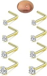 8Pcs 18G 20G 22G Nose Rings Studs Set for Women Men - Hypoallergenic Gold/Silver 316L Surgical Stainless Steel Nose Studs L Shaped Corkscrew Body Piercing Jewelry for Nose Earring Studs CZ 1.5-3mm