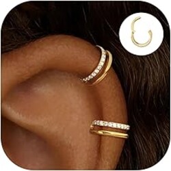 2 PCS Small Cartilage Double-Hoop Helix Conch Piercing Earrings With Cubic Zirconia For Women Trendy 14K Gold Plated Stainless Steel Sets Jewelry