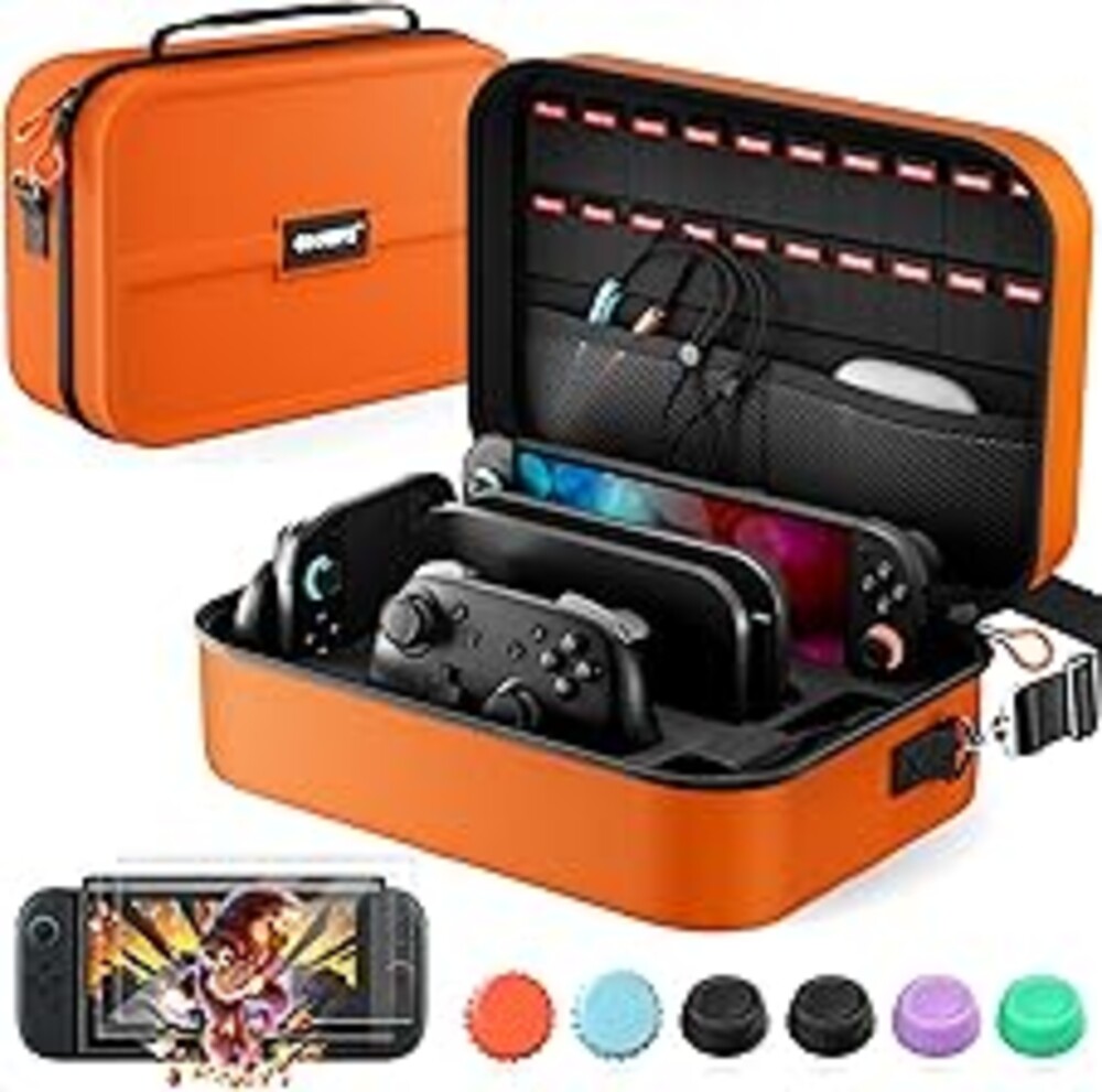 COOWPS for Nintendo Switch 2 Carrying Case Bundle, with 2-Pack Screen Protector, 6Pcs Thumb Grips, 20 Game Card Slots, Portable Travel Full Protection All In One Storage Case for Switch 2 Accessories