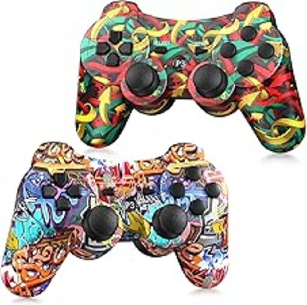 Yinjie 2 Pack Wireless Controller for PS3, Compatible with Playstation 3, with 2 Charging Cables - Graffiti
