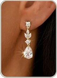 HANLI Dangle Earrings for Women – 14K Gold Plated/Silver Drop Earrings Sparkly CZ Gold Dangle Earrings Elegant Dangling Earrings for Wedding Bridal Prom Jewelry