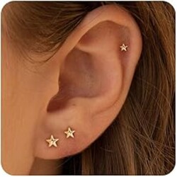 VRIUA 20G Tiny Flat Back Earrings for Women - 14K Gold/Silver Plated Small Flat Back Stud Earrings Hypoallergenic Cartilage Helix Piercing Jewelry