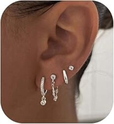 SELFROSE Gold Earrings For Women, Dainty Huggie Earrings Stack 14K Gold Plated Pearl Dangle Earrings for Women Trendy Cute Hypoallergenic Unique Gold Earring Stack Fashion Gold Jewelry Gifts