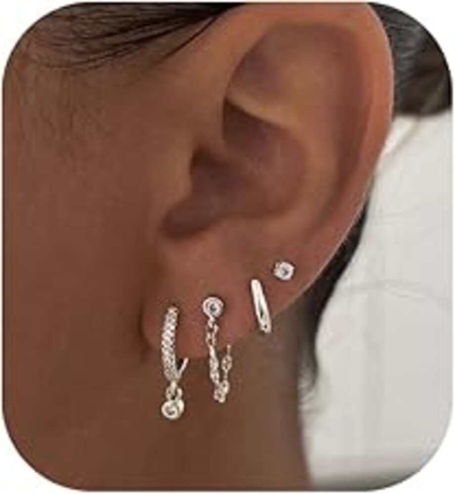 SELFROSE Gold Earrings For Women, Dainty Huggie Earrings Stack 14K Gold Plated Pearl Dangle Earrings for Women Trendy Cute Hypoallergenic Unique Gold Earring Stack Fashion Gold Jewelry Gifts