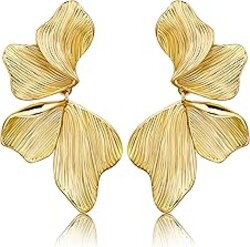 Gold Statement Earrings For Women 18K Gold Plated Sectored Flower Leaf Shell Angel Wing Earring Large Stud Earrings Hypoallergenic Stud