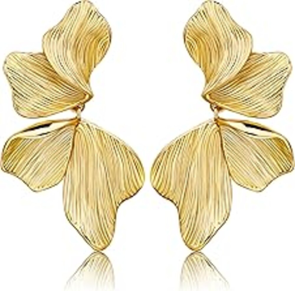Gold Statement Earrings For Women 18K Gold Plated Sectored Flower Leaf Shell Angel Wing Earring Large Stud Earrings Hypoallergenic Stud