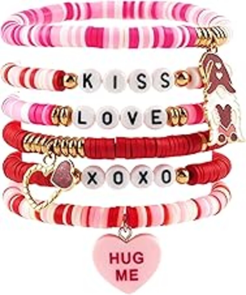 OHOME Valentines Day Outfit Women - 6 Pack Bracelets for Her | Valentines Day Gifts for Her - Valentines Shirts Dress Pajamas | Galentines Decorations Decor Party Supplies