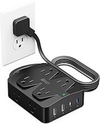 35W Fast Charging Power Strip, SUPERDANNY 6ft Flat Plug Extension Cord (13A/1625W) with 8 Wide Outlets & 4 USB Ports, Wall Mountable, 1050J Surge Protector Charging Station for Home Office Dorm