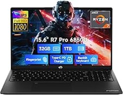 NIMO 15.6" Light-Gaming-Laptop, 8 Cores AMD Ryzen 7 Pro 6850U 32GB RAM 1TB SSD (Beat i7-1360P Up to 4.7GHz) Radeon 680M 100W Fast PD FHD Backlit Keyboard for Content Creators & Student 2-Yr Warranty