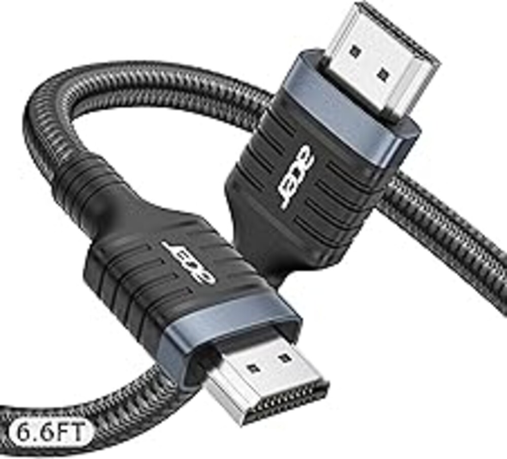 acer HDMI 2.1 Cable 6.6FT, [8K@60Hz, 4K@120Hz] 48Gbps Ultra High-Speed Braided Cord Supports HDR10+/HDCP 2.2 & ARC/eARC, Certified HDMI Cable Compatible with PS5, PS4, Xbox, Monitors, Laptops, HDTV