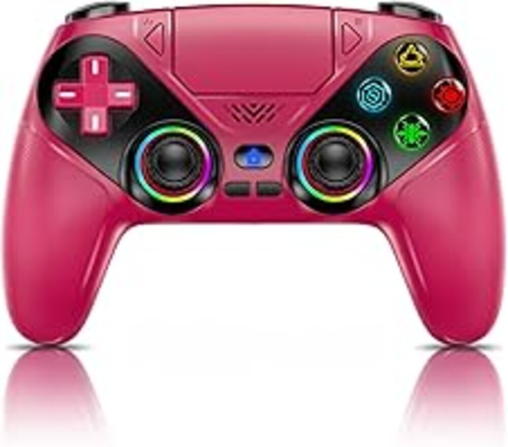 Gamrombo LED Wireless Controller for PS5, Compatible with PS5 Pro/Slim/PC, Dual Vibration, Macro/Turbo Function, 3.5mm Audio Jack, 6-Axis Motion Control Gamepad with Speaker(Maroon)