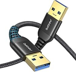 AINOPE USB to USB Cable, USB 3.0 A to A Male to Male Cable [Never Rupture] Double End Type A Cord Compatible with Hard Drive Enclosures, KVM, DVD Player, TV, Laptop Cooler,3.3Ft/Black, 2 Pack