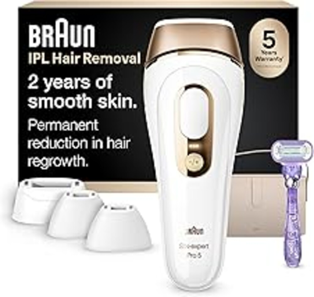 Braun IPL, Silk·Expert Pro 5, IPL Hair Removal for Women and Men, Permanent Laser Hair Reduction At-Home, 4 Heads, IPL5347
