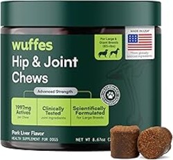 Wuffes Advanced Dog Hip and Joint Supplement with Glucosamine, Chondroitin, Omega 3, MSM, and Green Lipped Mussel, 30 Pork Flavored Chews for Large Dog Breeds