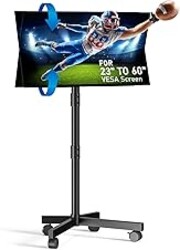 Zontera Mobile TV Stand for 23-60 Inch LCD LED OLED Flat Panel Curved Screen TVs up to 88 lbs, Tilt and Height Adjustable, Locking Rolling Wheels TV Cart, Max VESA 400x400mm, Black
